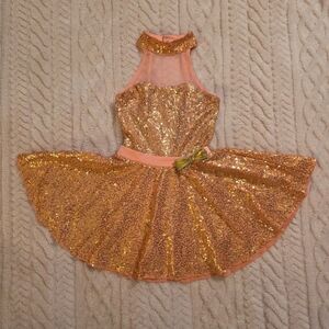 Glittering Coral Sequin Kids Dance Costume RC17042